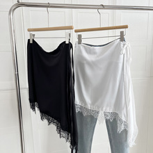 26春季不规则裙帘高级感缎面半身系带裙气质款中长蕾丝拼接屁帘女