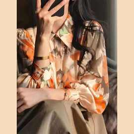 别致小众印花衬衫女2025春季新款高级感时尚小衫气质长袖内搭上衣