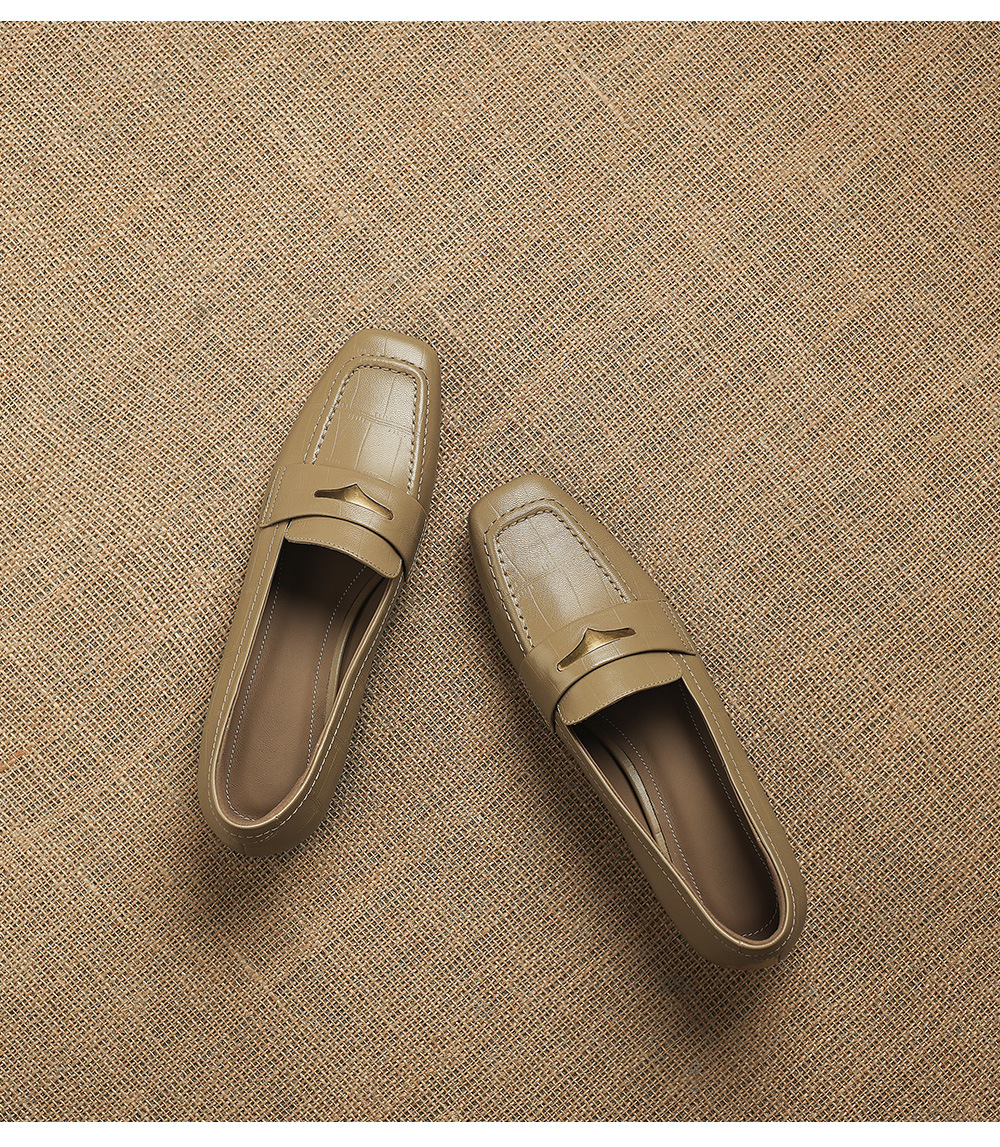 Giày loafer nữ da dê mũi vuông gót thấp kiểu cổ điển — đen chi tiết 23