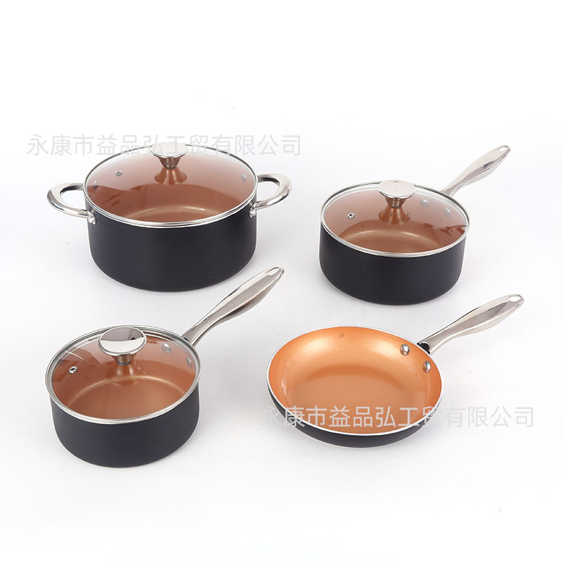 Yipinhong olla de aluminio utensilios de cocina traje no recubierto antiadherente sartén sopa doméstica olla de leche olla de cinco piezas conjunto comercio exterior