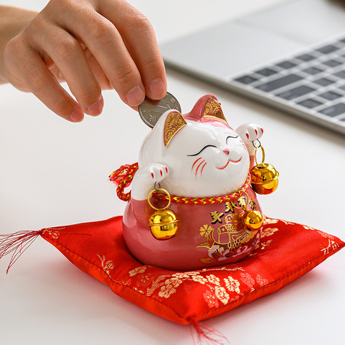 Money Cat Fortune Small Number Figurine New Ceramic Opening Cashier Desk Front Desk Gift Home Living Room Entrance Decoration