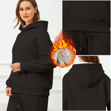 女装美码上衣 冬季保暖卫衣 羊羔绒连帽卫衣加绒加厚连帽套头上衣