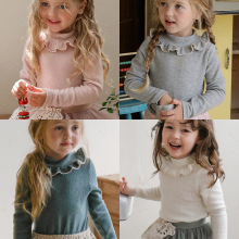 2025冬季草莓珊新款韩国儿童女孩洋气木耳花边圆领百搭长袖打底衫