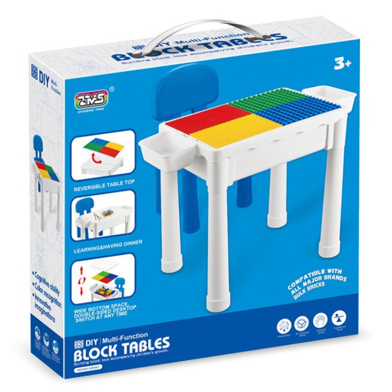 Building block table with chair suit children's interactive multi-function assembled storage building blocks learning game table