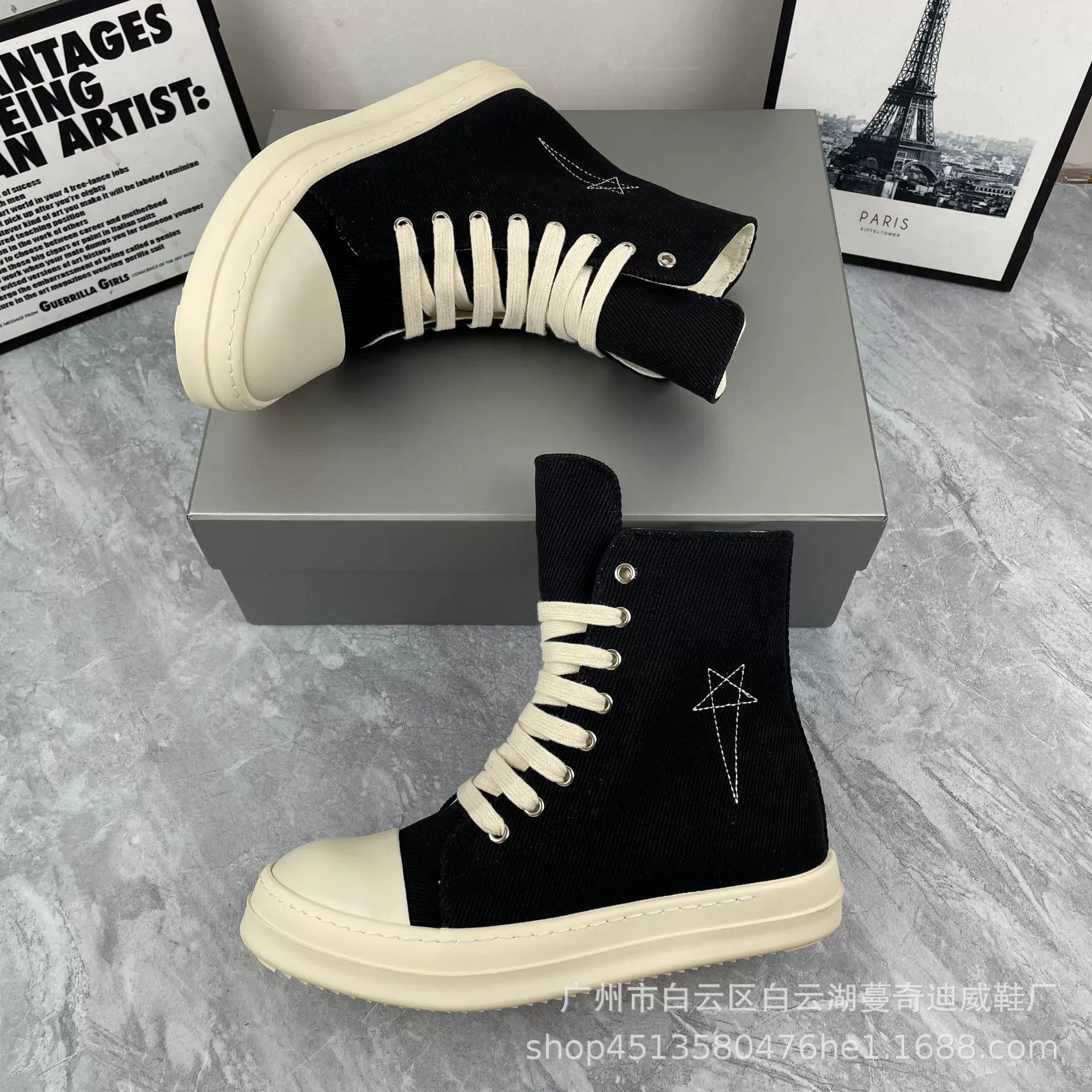 Европейские и американские новые высокие кеды 24ss с вышивкой пятиконечной звезды, короткие ботинки на молнии, белые тканевые туфли, пара мужской обуви