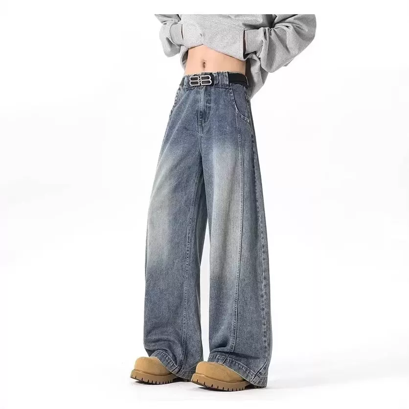 复古水洗做旧镰刀裤男显瘦潮流百搭解构弯刀牛仔裤休闲阔腿牛仔裤