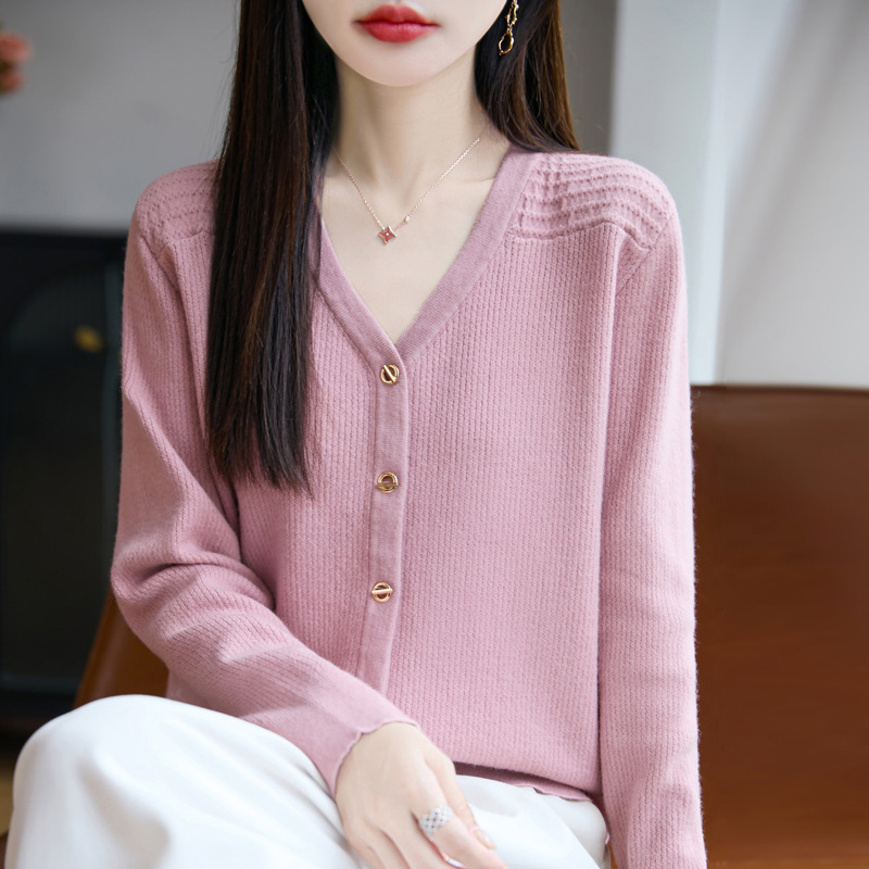 法式早秋新款v领长袖打底衫韩系高级感百搭显瘦开衫针织女装上衣|undefined