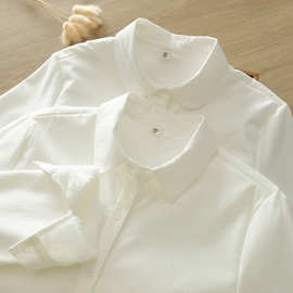 日系学院风JK圆领长袖衬衣女羊羔绒加厚保暖学生白色衬衫上衣大码