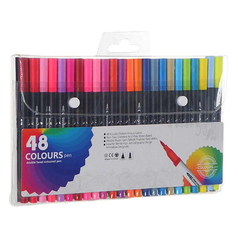 Pluma de acuarela de doble cabeza transfronteriza, pintura artística, línea de gancho, rotulador de color, juego de pinceles de cabeza suave de graffiti para niños respetuosos con el medio ambiente