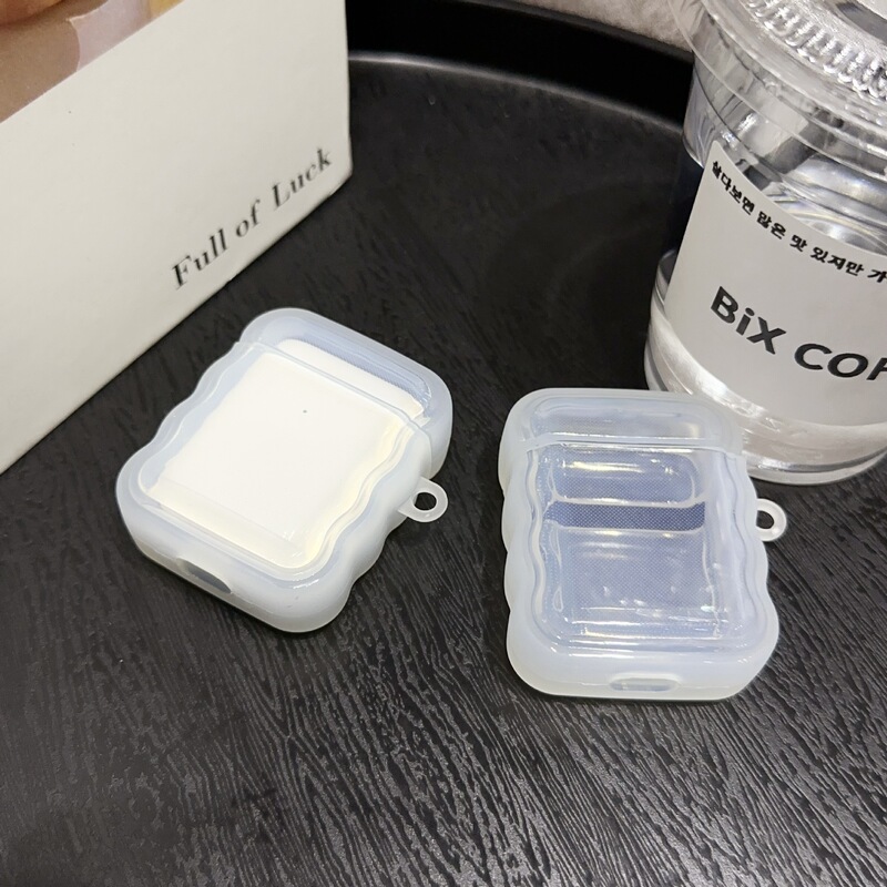 i12 Bluetooth Headset Protective Cover Wavy Transparent Protective Shell UV Painted Print Hanging Hole TPU Frosted Shell