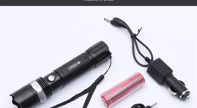 Strong light flashlight aluminum alloy three-gear zoom led charging flashlight household lighting outdoor long-range security flashlight