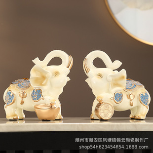 Lucent Elephant Ornaments Pair of Home Living Room Entrance Wine Cabinet Decorations Housewarming New Home Shop Opening Gift