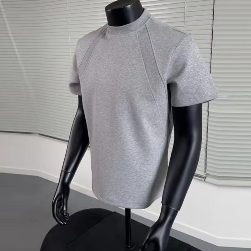 2026 nueva pesada camiseta de aire de manga corta empalmada de verano camiseta de media manga americana