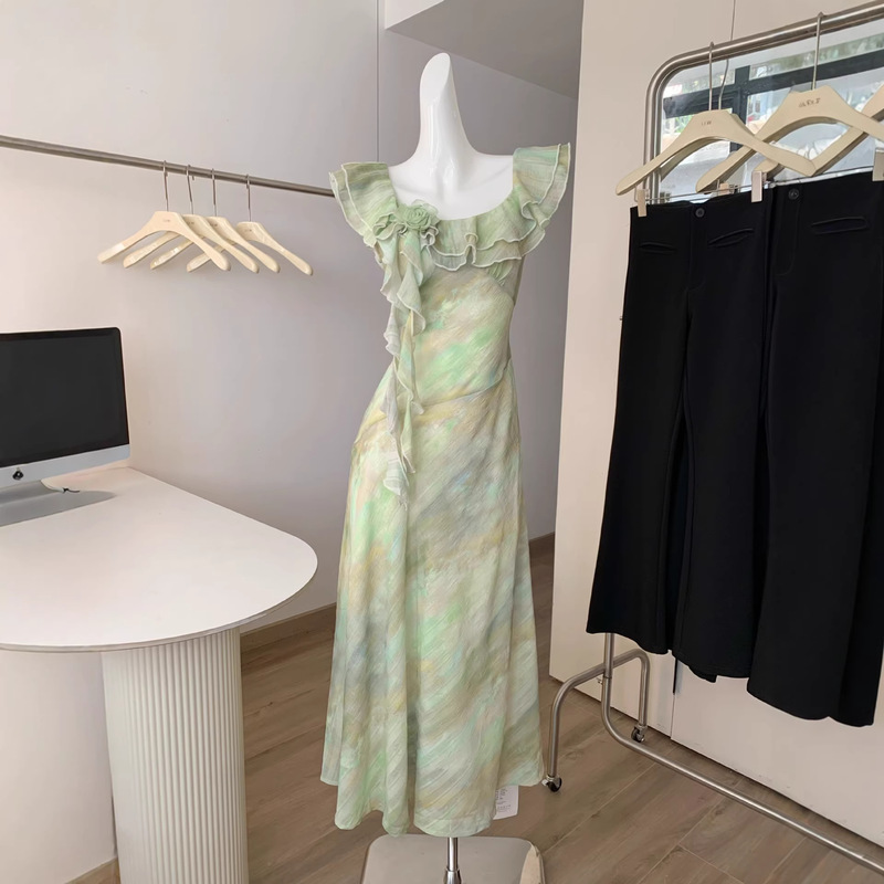 "Xinxing" Spring/Summer Romantic French Style Ruffle Collar Flutter Sleeve Dress, Elegant Slim Fit A-Line Midi Dress "Xinxing" Spring/Summer Romantic French Style Ruffle Collar Flutter Sleeve Dress, Elegant Slim Fit A-Line Midi Dress