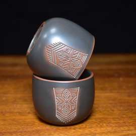 坭兴陶茶杯广西壮锦非遗坭兴陶茶具曾世军特产壮锦图案