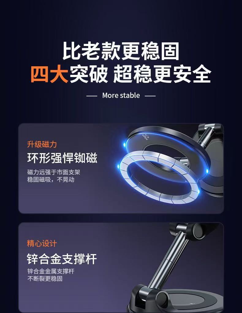 Vacuum Magnetic Adhesive Suction Cup Car Phone Holder In-Car Anti-Shake Navigation Rotating Folding Support Stand Cross-Border