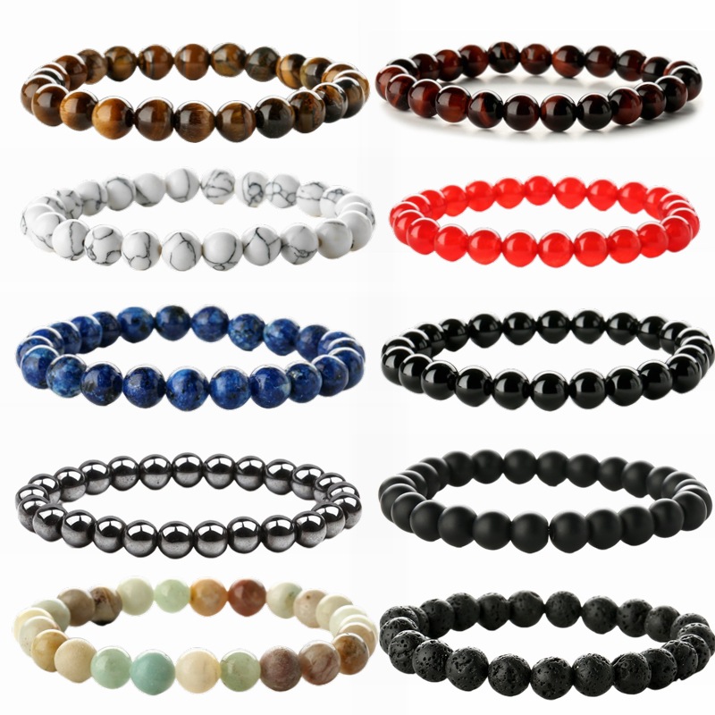 Directo de fábrica estilo caliente 8mm oro volcánico cuentas de piedra cadena de la mano Ojo de Tigre Piedra Pino Blanco mano transfronteriza