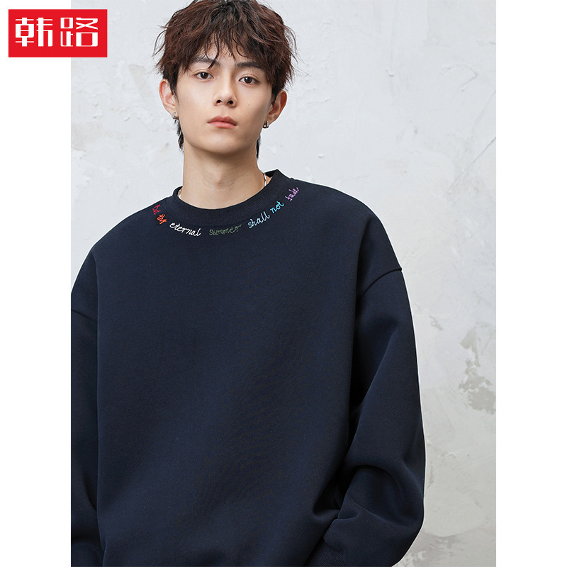 380g Heavyweight Crew Neck Sweatshirt, New Autumn Style, Color-Blocking Rainbow Letter Embroidery, Oversized Texture Pullover Jacket Q