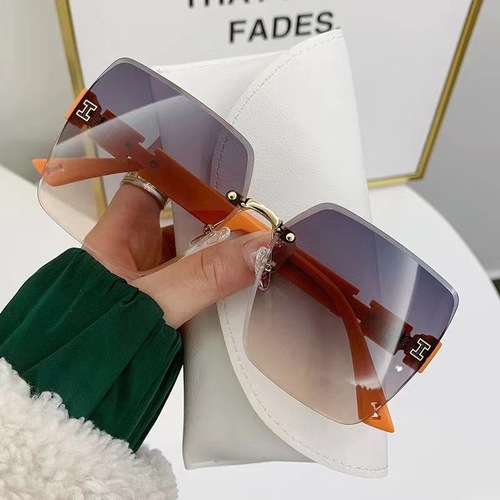 Elma's same style rimless H sunglasses slimming sunglasses fashionable anti-UV cut edge large frame women's glasses