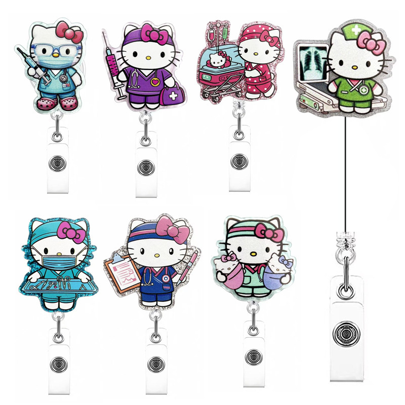 Cross-Border Acrylic Badge Reel Kt Cat Ready-Made Nurse Doctor Glitter Fun Id Badge Retractable Easy-Pull Buckle Cross-Border Acrylic Badge Reel Kt Cat Ready-Made Nurse Doctor Glitter Fun Id Badge Retractable Easy-Pull Buckle