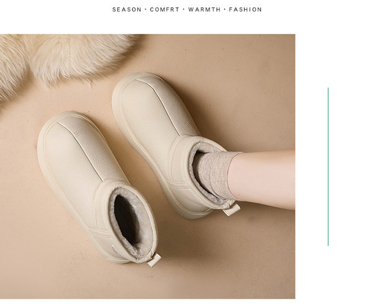 Bốt đi tuyết nữ da lì lót lông giữ ấm, đế cao 3-5 cm — màu đen chi tiết 23