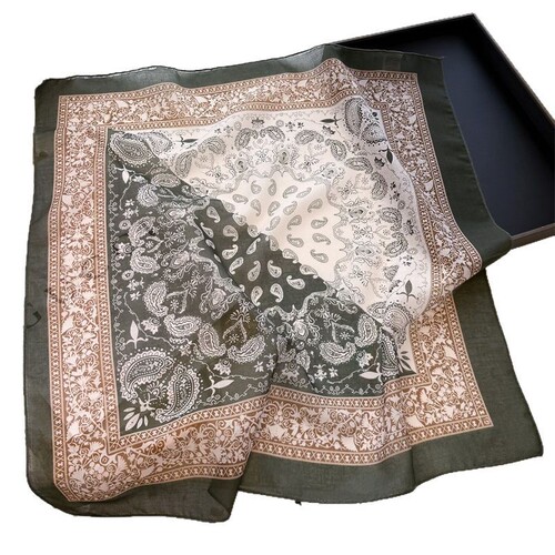 Retro cotton and linen cashew silk scarf for women's new fashionable small square scarf all-match decorative scarf sunscreen shawl