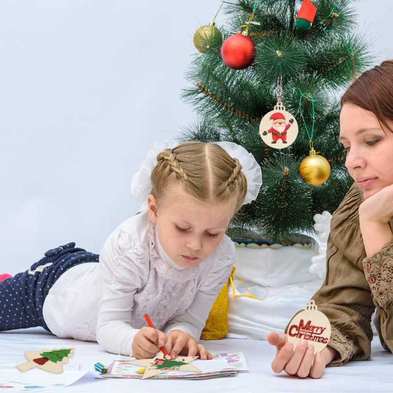 クリスマスウッドチップ 10 クリエイティブクリスマス装飾用品家の装飾クリスマス用品 DIY 落書きウッドチップペンダント|undefined