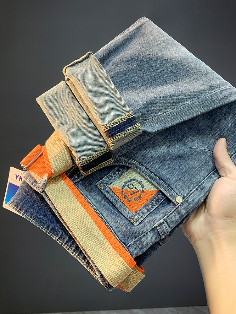 Printemps et automne nouveaux jeans haut de gamme pour hommes marque élastique brodé minceur petite jambe édition coréenne tendance Ins neuf_voghion.com
