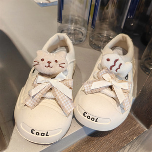 Cute New Kitten Fishing Bow Shoelace Buckle Children's Shoes Decorative Autumn and Winter Plush Milk Tea Color Shoes Shoes Shoes Flower