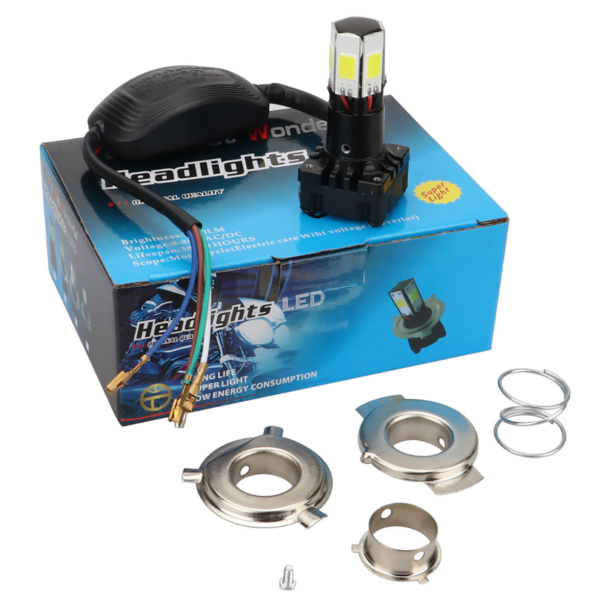 Faro LED de alta luminosidad para motocicleta, faro COB de 6 lados a prueba de agua con luz alta y baja, blanco con luz estroboscópica.