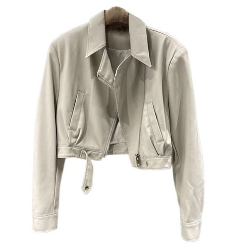 2024 Spring Fashion New Korean Style White Cardigan Loose Leather Jacket Small Leather Jacket Short Coat Women