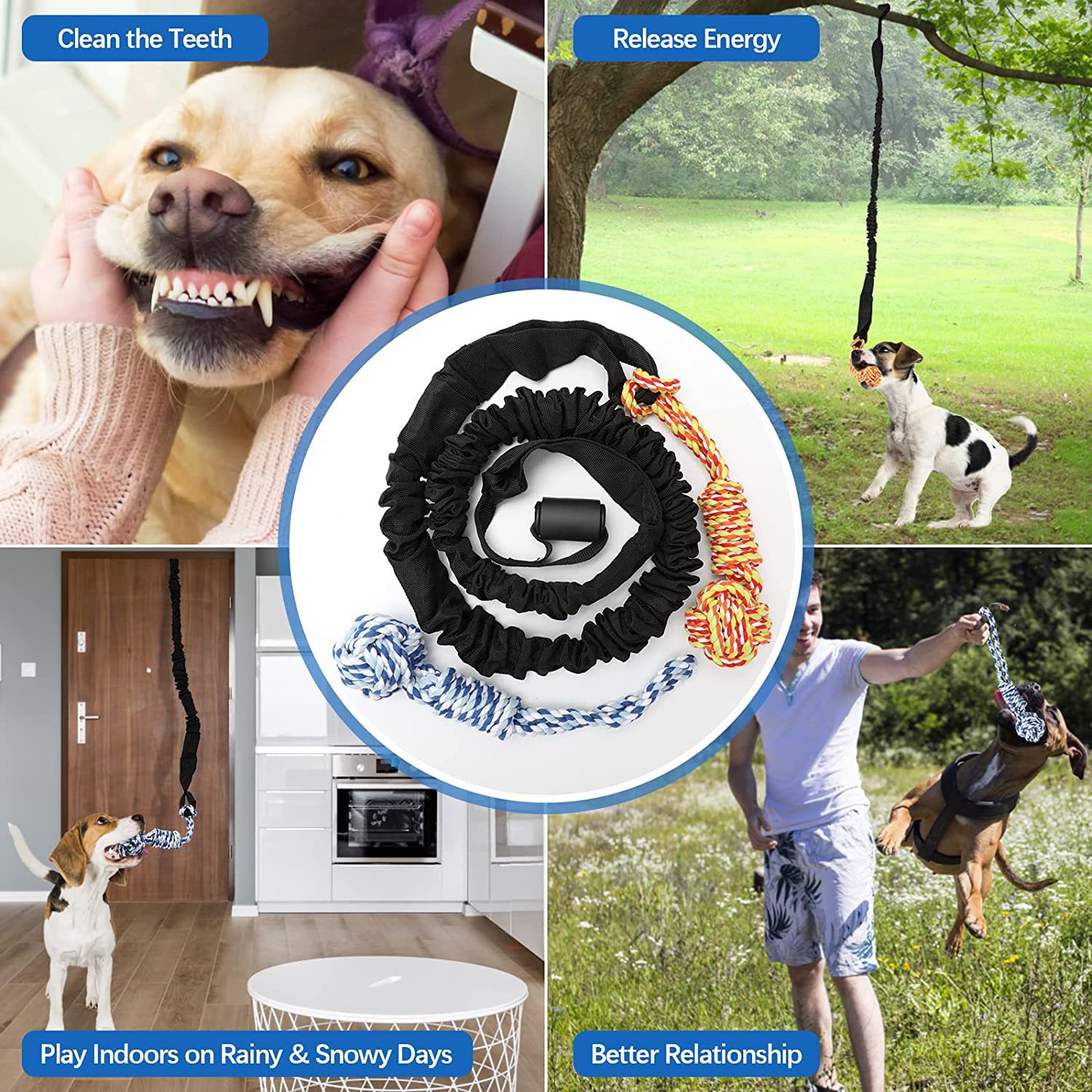 Pet Stainless Steel Spring Cotton Rope - Black