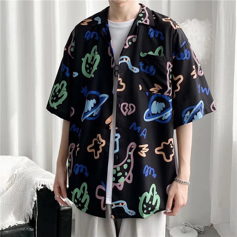 Hong Kong estilo Retro Vintage floral camisa de manga corta Estilo Hawaiano tailandés diseño sentido Ruan guapo camisa suelta para hombres y mujeres