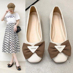 仙女風蝴蝶結豆豆鞋女2023年春季新款淺口單鞋復古配裙子低跟瓢鞋