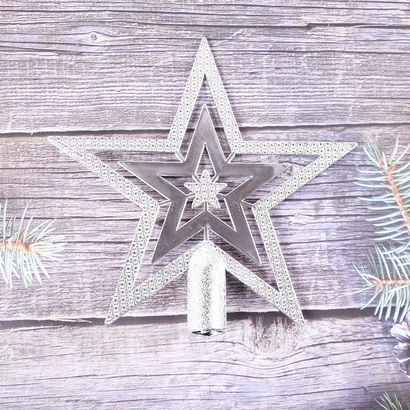 Juego de accesorios de decoración para árbol de Navidad, estrella de cinco puntas electrochapada de 1020 cm, adorno de estrella de Navidad en stock, gorro de Navidad arcoíris.