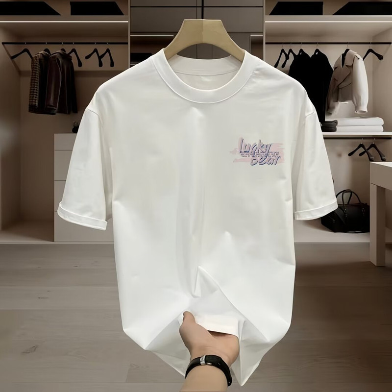 Men's Clothing Round Neck T Shirt Tops Summer New Popular Trend Loose Short Sleeve Youth Bottoming Casual Half Sleeve_voghion.com