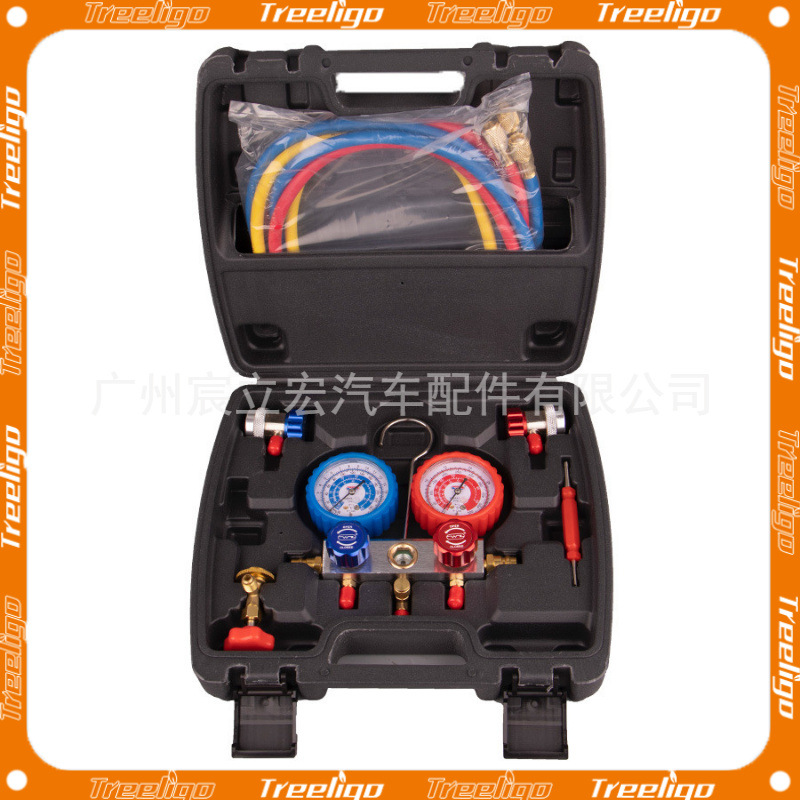 Juego de manómetro de refrigeración de aire acondicionado para automóvil con válvula de doble medidor de refrigerante anticolisión a prueba de explosiones/aceite