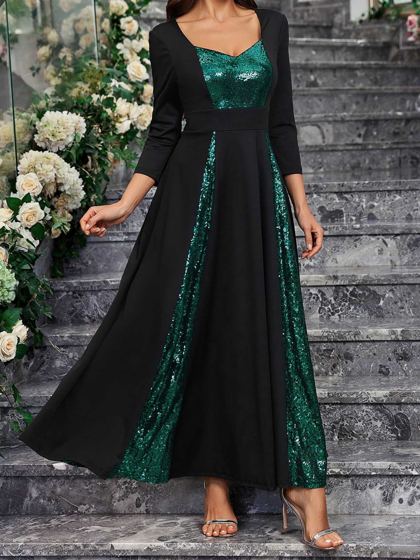Ropa de mujer transfronteriza nuevo comercio exterior Amazon elegante lentejuelas gran fiesta cóctel vestido de fiesta de longitud media