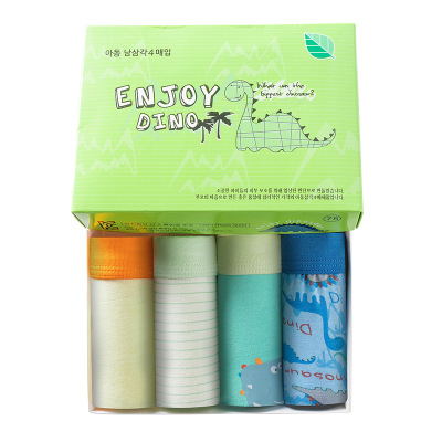 韩国男童四角裤男孩恐龙内裤四条盒装中小大童小学生短裤一件代发|ms