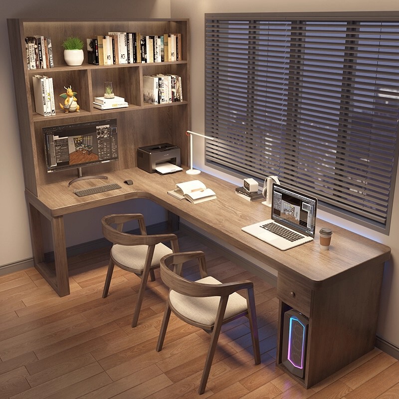 Main Cabinet All Solid Wood Corner Desk Bookcase Integrated Combination Home Office Computer Desk Corner L-Shaped 7 Workbench