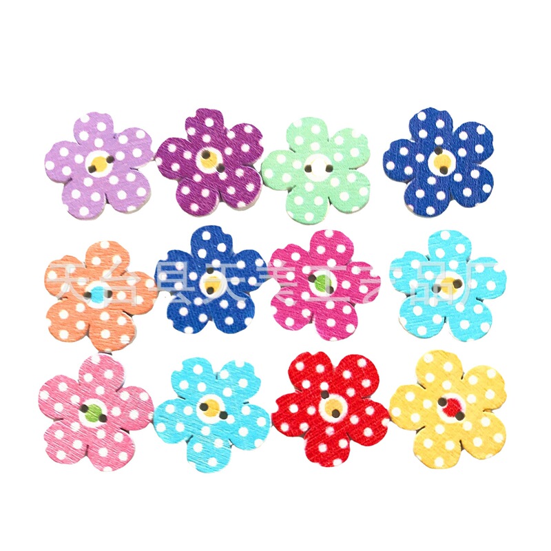 Spot Wholesale Cute Macaron Color Flowers Wooden Flower Buttons Handmade DIY Decorative Buttons