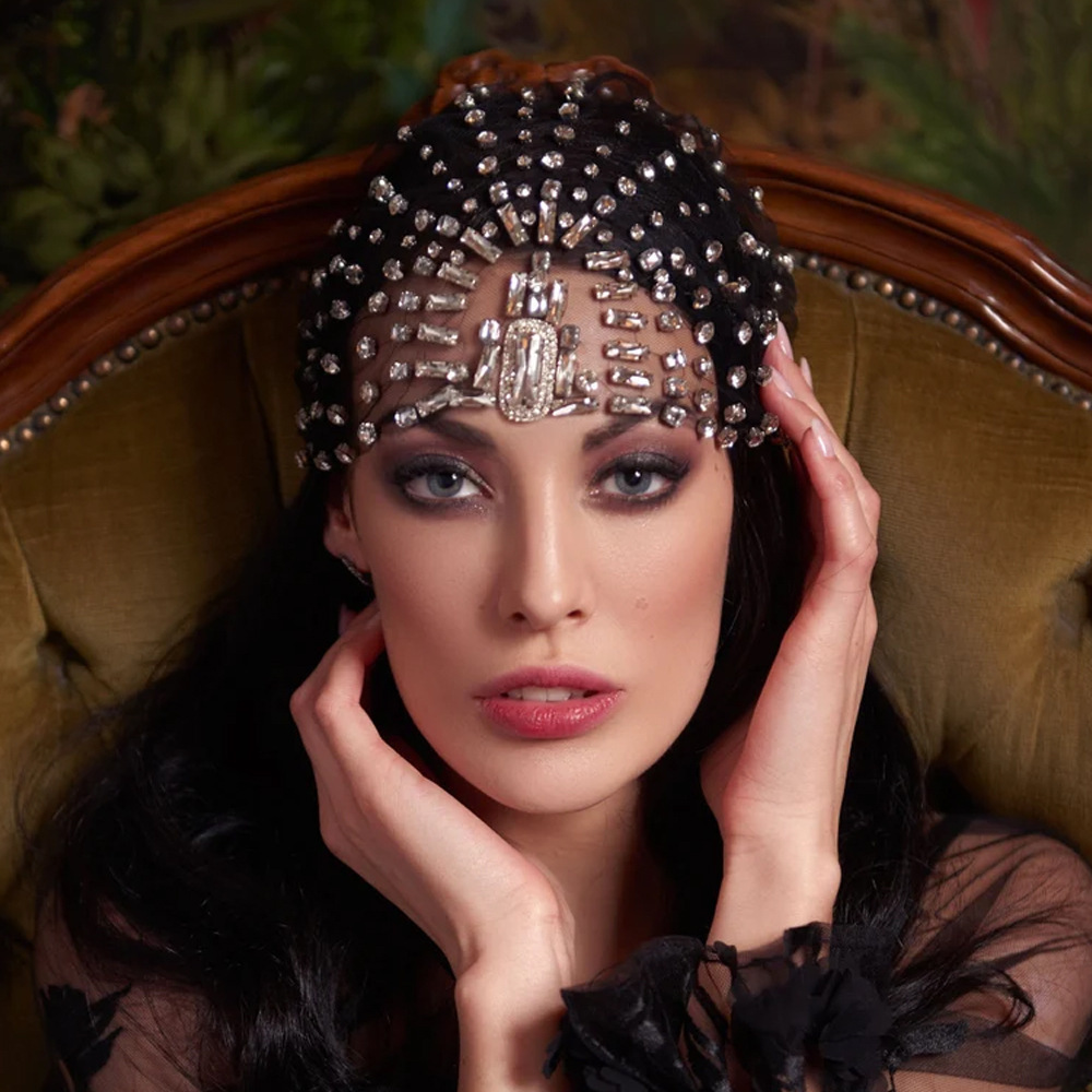 AliExpress Venta caliente rhinestone tocado personalidad multi-capa exagerada Boho diadema accesorios para el cabello tocado