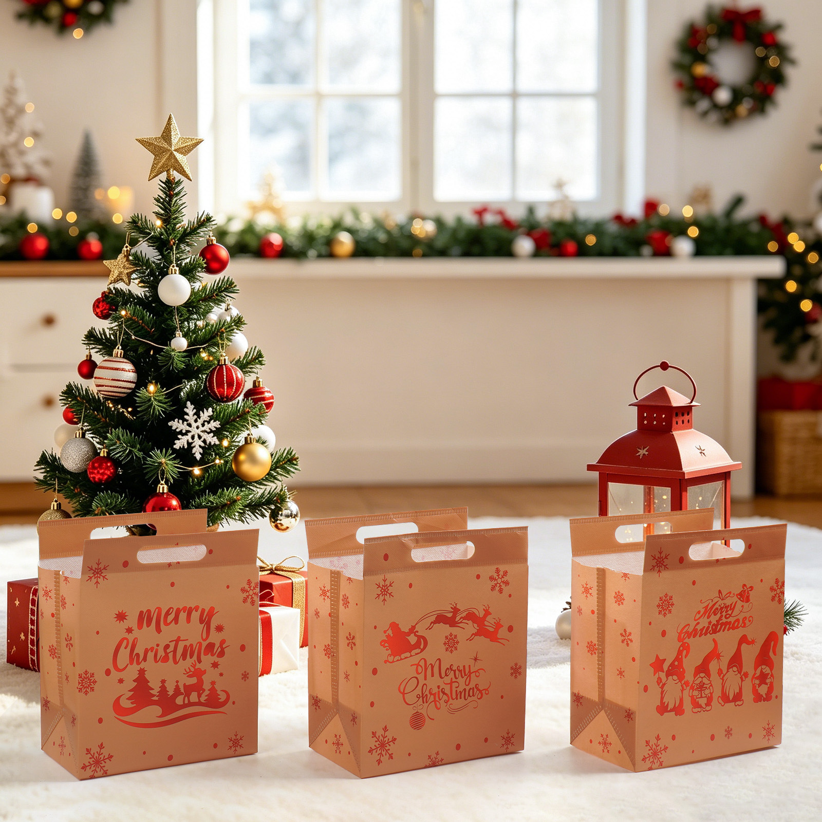 Engrosar las bolsas de Navidad no tejidas bolsas de regalo grandes bolsas de regalo promoción de tiendas de centros comerciales bolsas de mano se pueden imprimir logotipos image 5