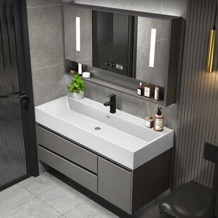 Light Luxury Bathroom Cabinet Modern Minimalist Bathroom Rock Integrated Basin Washbasin Cabinet Combination Washstand Mirror Cabinet Set