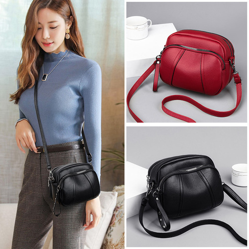 Cross-border direct supply of bags for women, fashionable mobile phone bags, rivet zipper small square bags, simple soft leather shoulder bags, crossbody bags for women