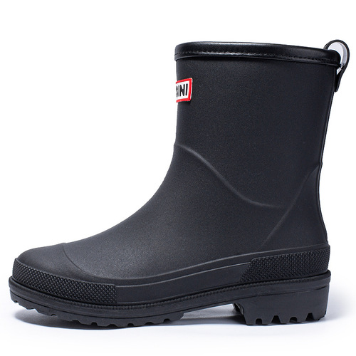 Women's rain boots, mid-calf rain boots with edging, lightweight and wear-resistant, kitchen rubber overshoes