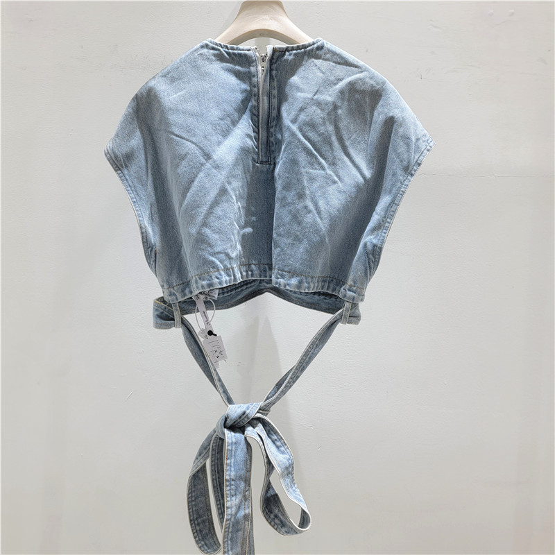 Casual jeans camiseta de mangas cortas mujeres verano 2026 cuello redondo suelto correa envoltura blusa