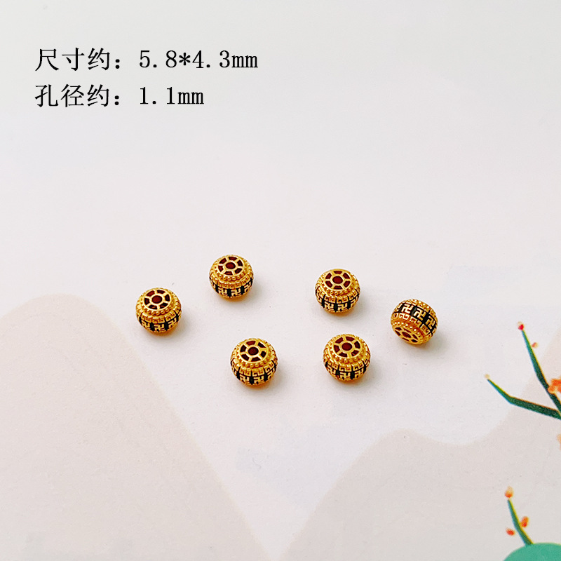 S925 Silver Gold-Plated Agarwood Burnt Blue Spacer Beads Dzi Beads Accessories Bracelet DIY Handmade Semi-Finished Accessories