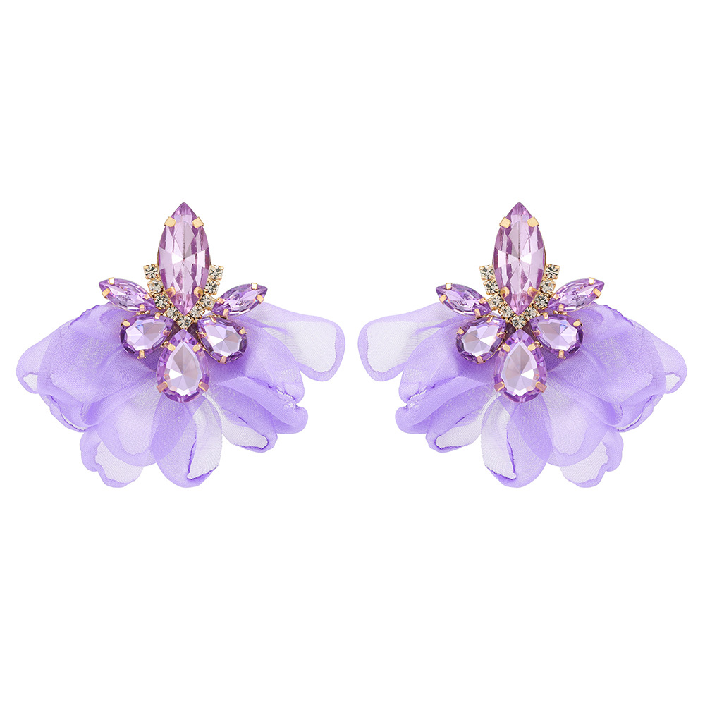 Women'S Gender 1 Pair Sweet Flower Cloth Rhinestone Earrings