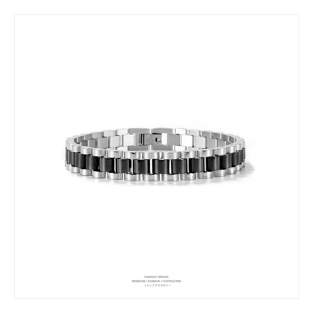 36g Weight Bracelets Classification Business, Travel Occasion Titanium Steel Material Geometric Pattern Men'S Gender Stoving Varnish Design Gold, Black Color Stainless Steel Fashion Men's Watch Chain Bracelet Wholesale Jewelry Nihaojewelry 1